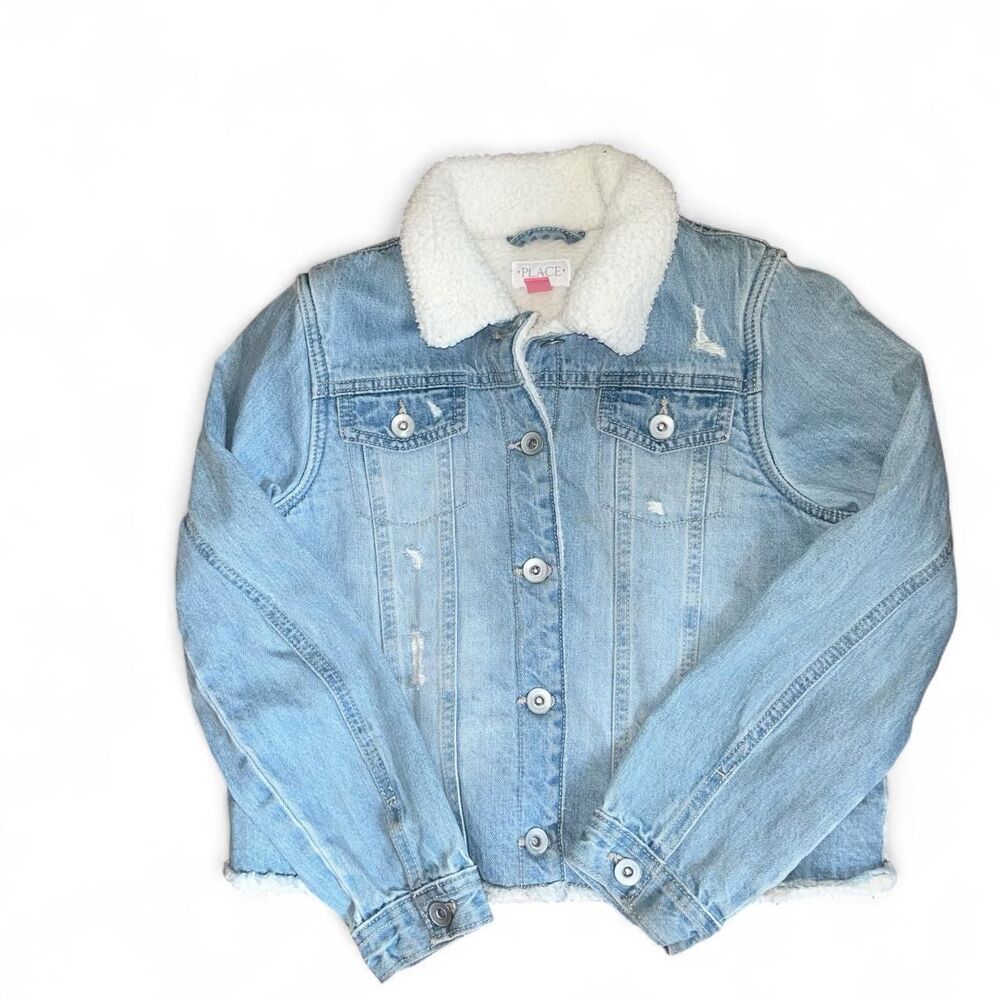 The Children's Place Kids Girls' Blue Denim Jacket with Faux Fur Lining SZ 10/12